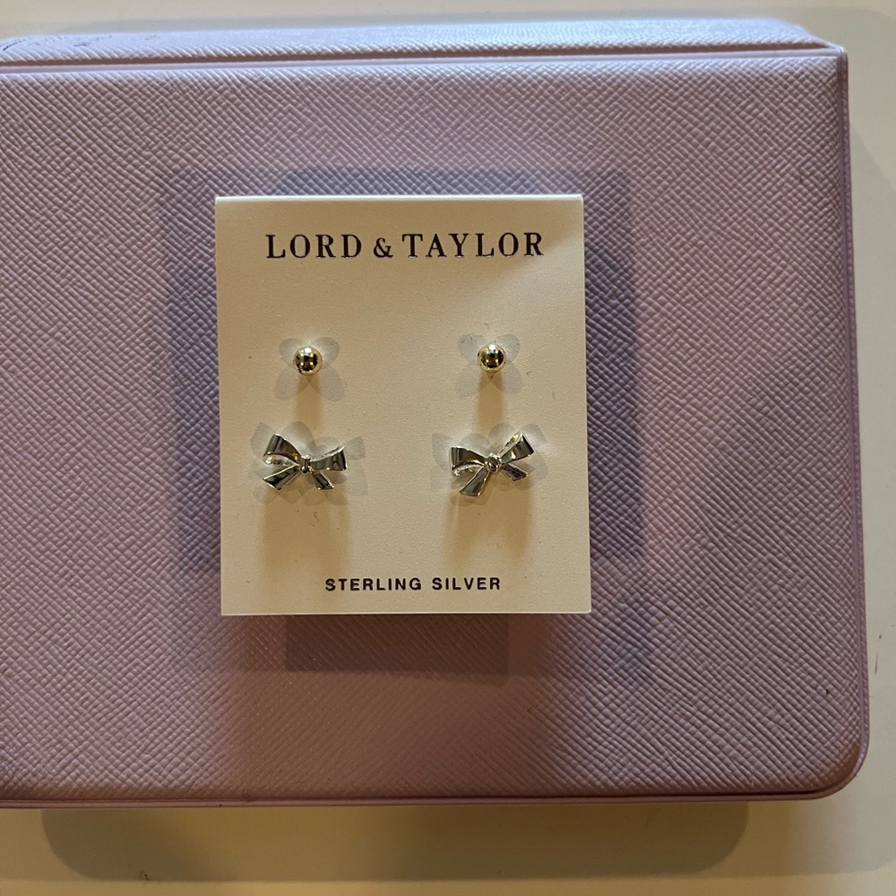 Lord & Taylor Silver Ball Stud and Bows Earrings